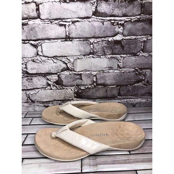 Vionic Layne Cream Leather Thong Flip Flops Orthopedic Sandals Women 10M US/42EU - Picture 9 of 16